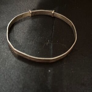 Sterling Silver Hammered Bangle Bracelet - Silver